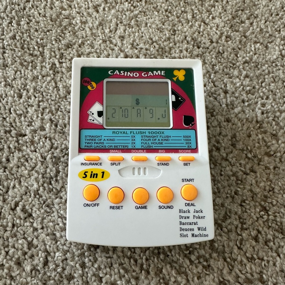 Handheld Casino Game 5 in 1 Black Jack Draw Poker Baccarat Deuces Wild Slots
